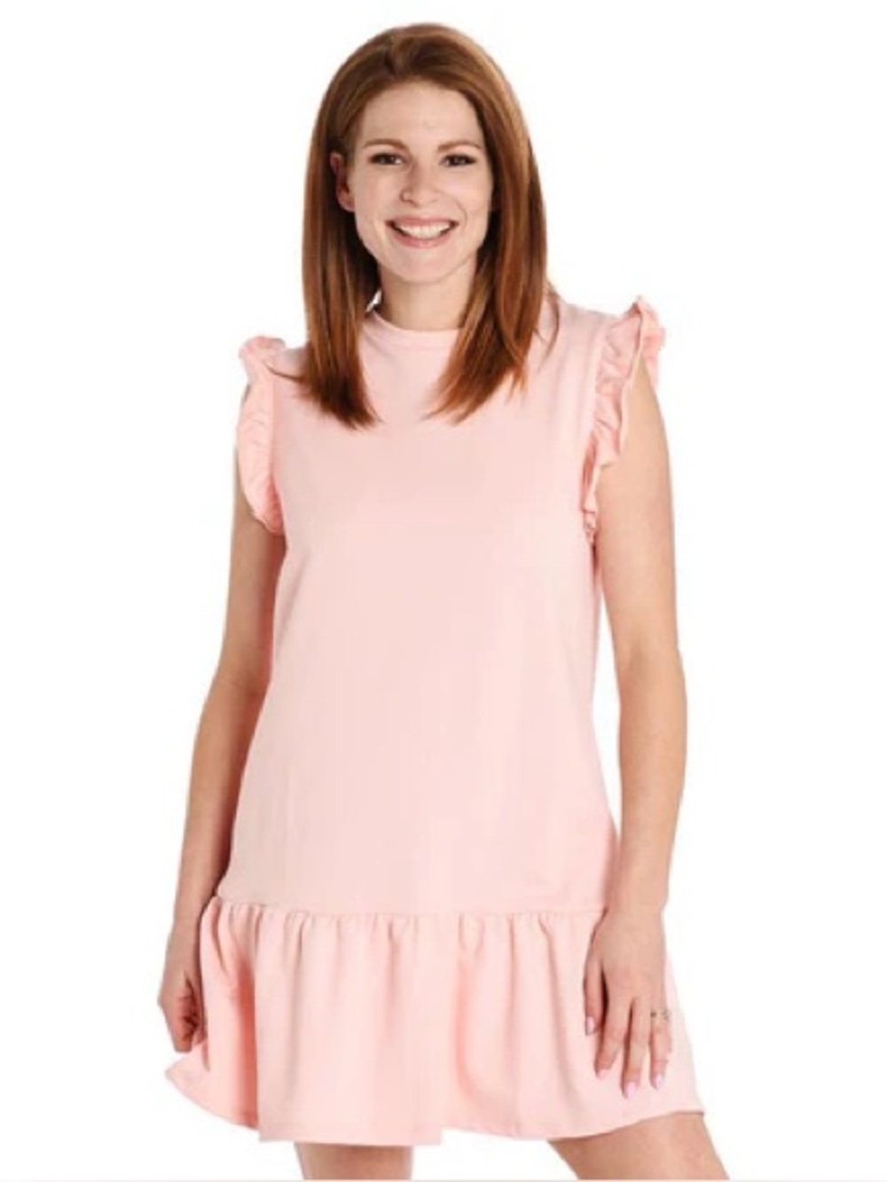 English Factory pink sleeveless dress ruffle sleeve shift